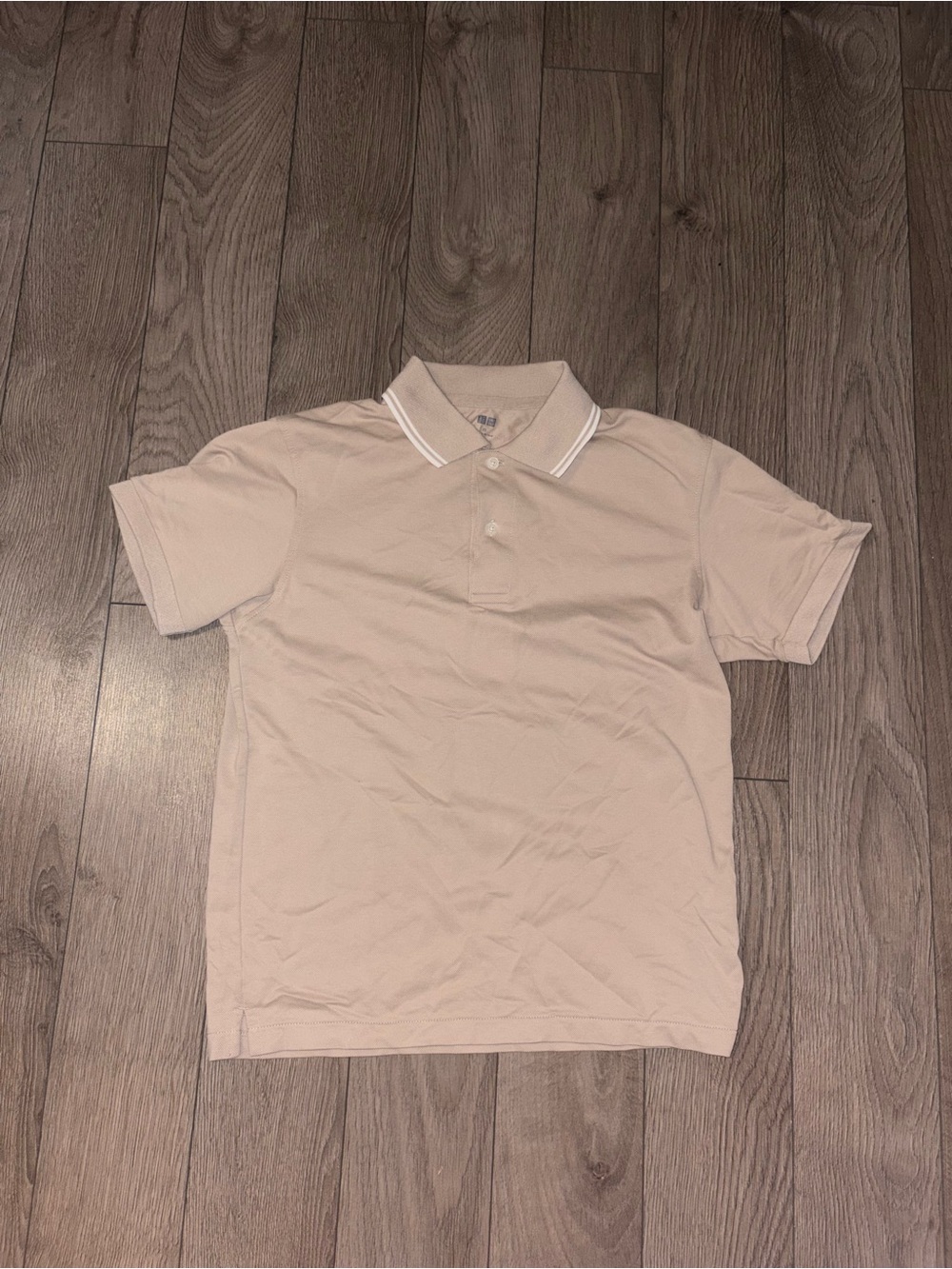 Uniqlo Beige Polo with White-Trim Collar